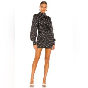 L’Academie Black and White Polka Dot Satin Mini Dress